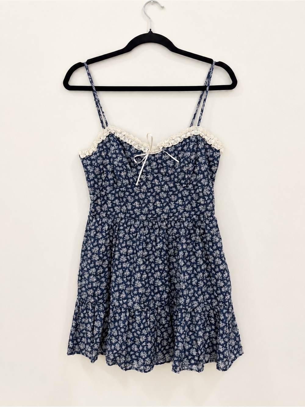 Altar’d State Navy Floral Lace Trim Mini Dress Size M